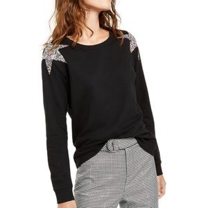 INC Rhinestone Stars Black Pullover Sweater Sz M